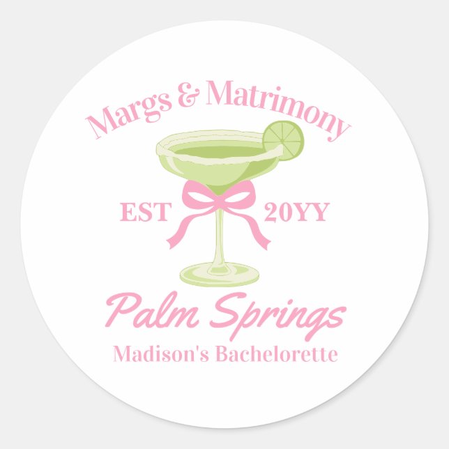 Sticker Rond Marges et Mariage Margaritas Bachelorette Party (Devant)