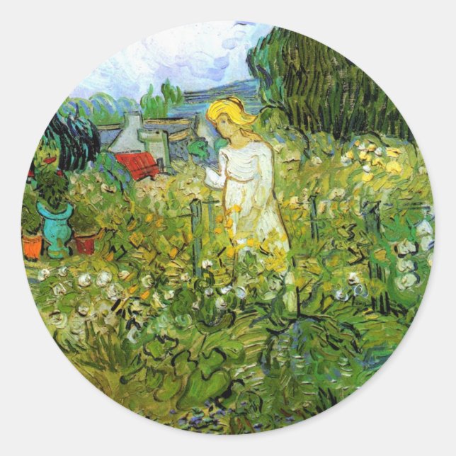 Sticker Rond Marguerite Gachet dans le jardin par Vincent van G (Devant)