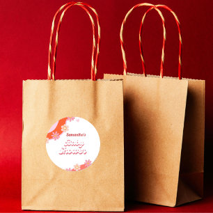 Sticker Rond Marguerite Super rétro & Coeur Baby shower Valenti