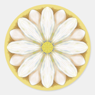 Sticker Rond Marguerites blanches sur jaune doré