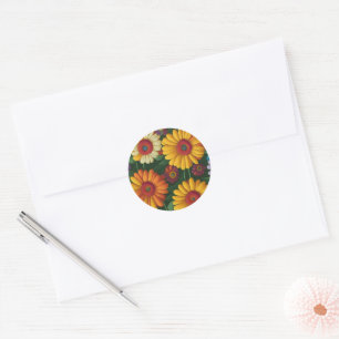 Sticker Rond Marguerites colorées de style les années 70 rétro