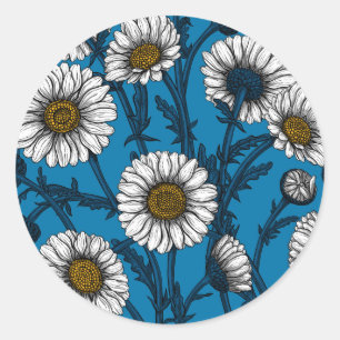 Sticker Rond Marguerites sur bleu