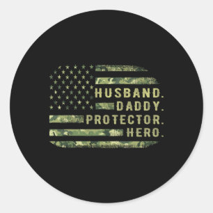 Sticker Rond Mari Daddy Protecteur Héros Fête des pères Camo Am