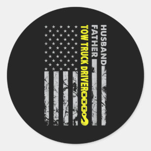 Sticker Rond Mari père Tow Truck Driver drapeau américain