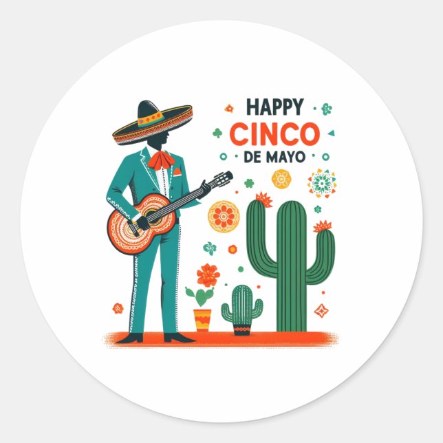Sticker Rond Mariachi Celebration – Happy Cinco de Mayo (Devant)