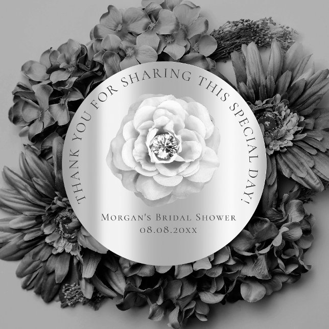 Sticker Rond Mariage 16e Remerciement Rose Gris Argent (Créateur téléchargé)