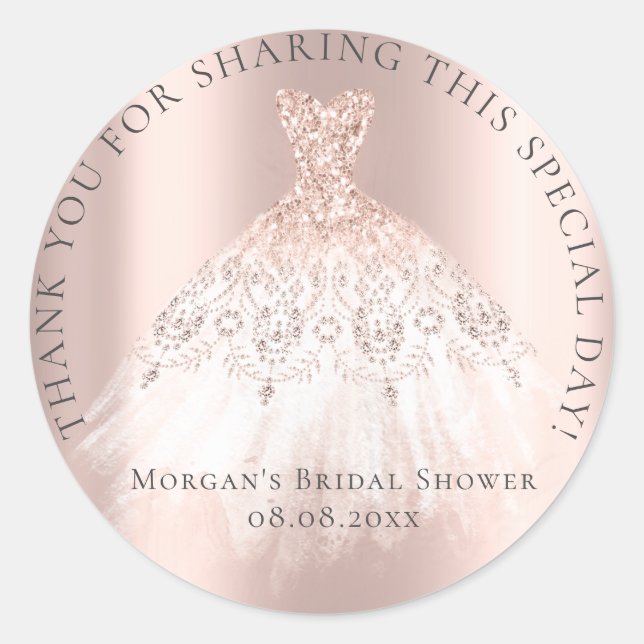 Sticker Rond Mariage 16ème Remerciement Paillettes Rose Rose (Devant)