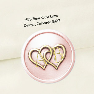 Sticker Rond Mariage 2 Lt Pink Two Hearts Gold Monogram