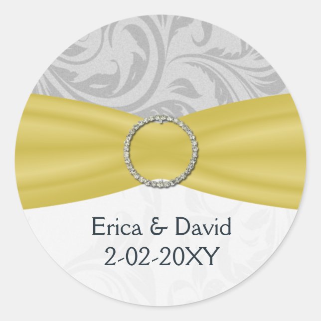 Sticker Rond Mariage à boucle diamante jaune gris FAUX (Devant)