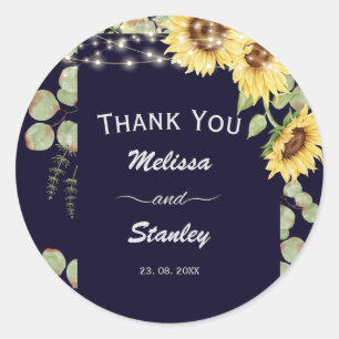 Sticker Rond Mariage à cordes Eucalyptus de tournesol bleu