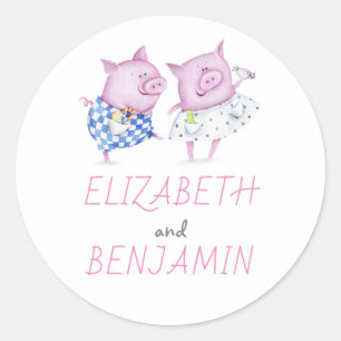 Sticker Rond Mariage à deux cochons doux