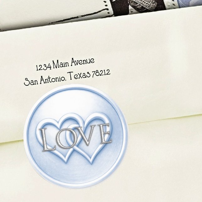 Sticker Rond Mariage à deux cœurs entrelacés bleu doux (Créateur téléchargé)