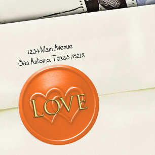 Sticker Rond Mariage à deux cœurs entrelacés orange