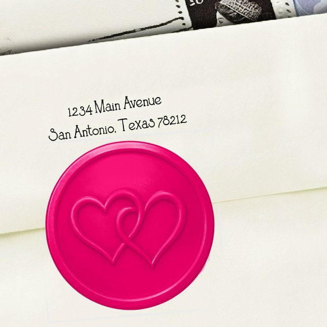 Sticker Rond Mariage à deux coeurs entrelacés rose chaud (Créateur téléchargé)