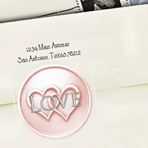 Sticker Rond Mariage à deux cœurs entrelacés roses