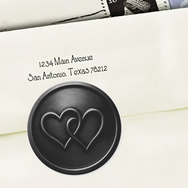 Sticker Rond Mariage à deux cœurs noirs entrelacés (Créateur téléchargé)