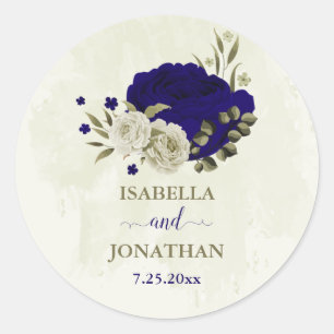 Sticker Rond Mariage à fleurs bleu Royal