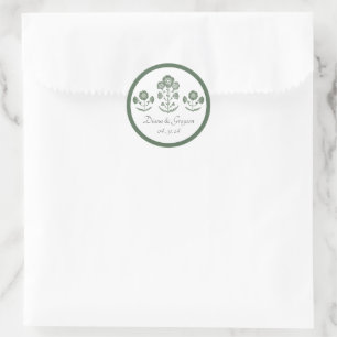 Sticker Rond Mariage à impression botanique verte et blanche