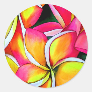 Sticker Rond Mariage à la plage de Frangipani rose
