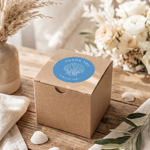 Sticker Rond Mariage à l'étranger Merci Bleu Destination