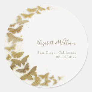 Sticker Rond Mariage à papillon d'or Boho classique