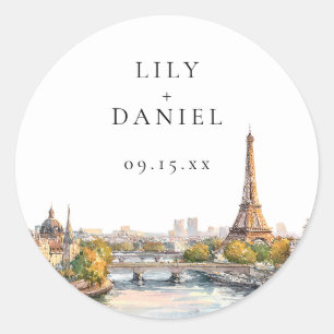 Sticker Rond Mariage à Paris France Destination Watercolor