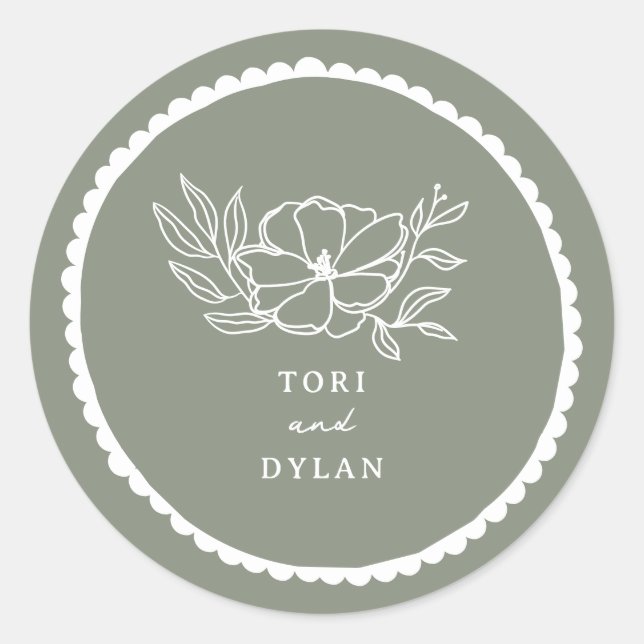 Sticker Rond Mariage à saint  vert floral (Devant)