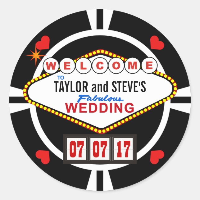 Sticker Rond Mariage à Vegas Casino Favoriser Poker Chip (Devant)