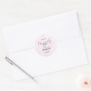 Sticker Rond Mariage Abstrait Rose Script Noir