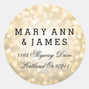 Sticker Rond Mariage Adresse Gold Parties scintillant lumières