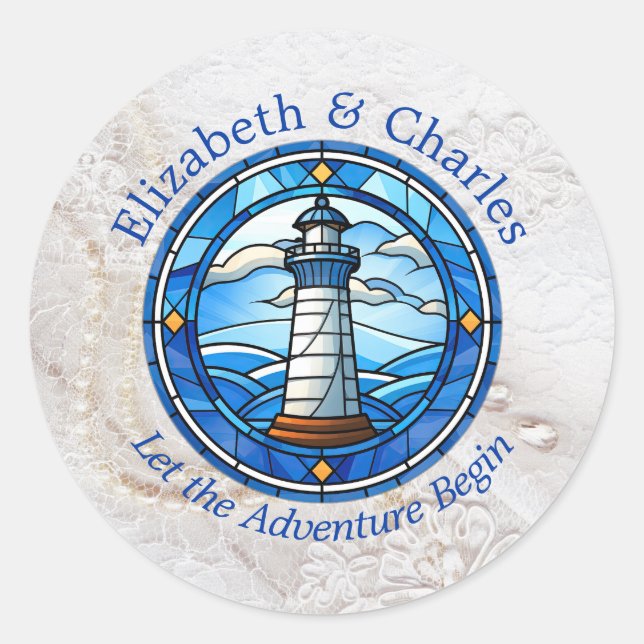 Sticker Rond Mariage Adventure Phare Voile Nautique (Devant)