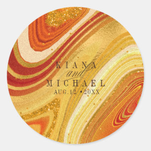 Sticker Rond Mariage Agate Abstrait Hot Orange ID827
