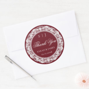 Sticker Rond Mariage Ancien Argent Bourgogne Blanc Dentelle Mer