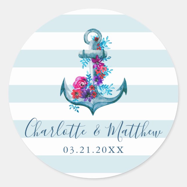 Sticker Rond Mariage Ancre d'aquarelle bleu marine (Devant)