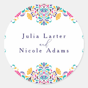 Sticker Rond Mariage arc-en-ciel de style fiesta mexicain vibra