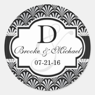 Sticker Rond Mariage Art déco Vintage Noir & Argent