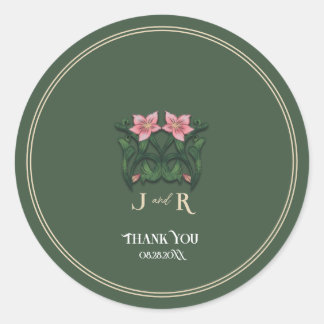 Sticker Rond Mariage Art Nouveau à l'aquarelle verte