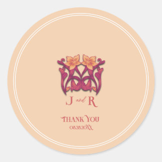 Sticker Rond Mariage Art Nouveau aquarelle orange