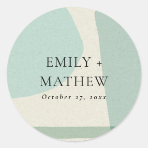 STICKER ROND MARIAGE ARTISTIQUE BLEU AQUA ABSTRAIT MODERNE