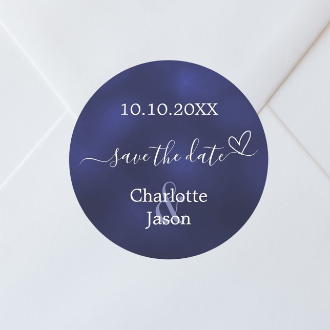 Sticker Rond Mariage au coeur bleu de la marine Enregistrer la  (Créateur téléchargé)