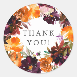 Sticker Rond Mariage Automnal en Bourgogne et Floraison Orange