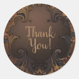 Sticker Rond Mariage Automne Vintage Feuilles Dorées Ornemental