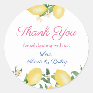 Sticker Rond Mariage aux citrons aquarelle Favoriser le Merci