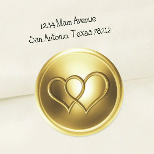 Sticker Rond Mariage aux Deux Cœurs Entrelacés Dorés