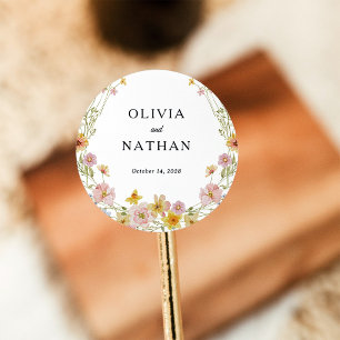 Sticker Rond Mariage aux fleurs sauvages aquarelle