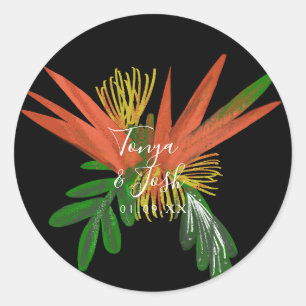 Sticker Rond Mariage avec Art de l'oiseau de paradis dessiné à 