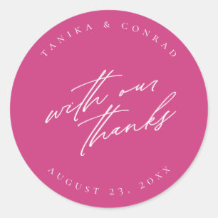 Sticker Rond Mariage Avec Nos Merci Wht/Fuchsia ID954