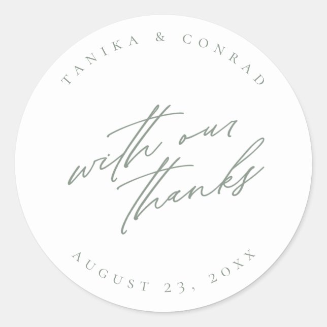 Sticker Rond Mariage Avec Notre Merci Sage/Wht ID954 (Devant)