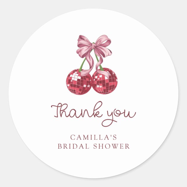 Sticker Rond Mariage avec ruban rose cerise (Devant)