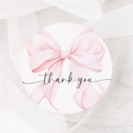 Sticker Rond Mariage avec un Nœud Rose